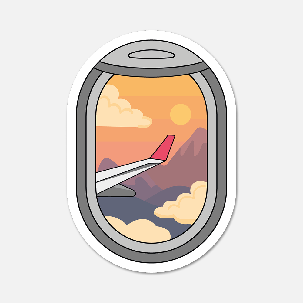 Airplane Window Over Sunset Mountains Travel Sticker