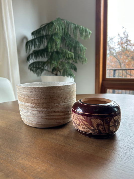 Vintage Japanese Lacquered & Carved Wood Trinket Bowl
