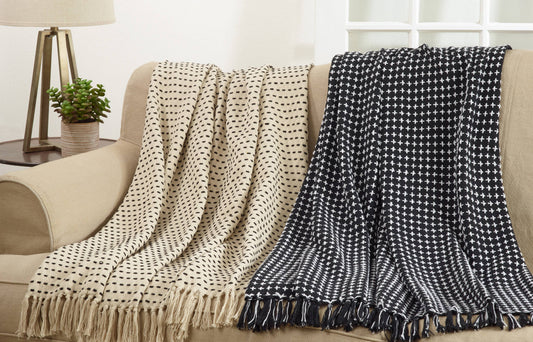 Woven Cross Black And White Throw Blanket