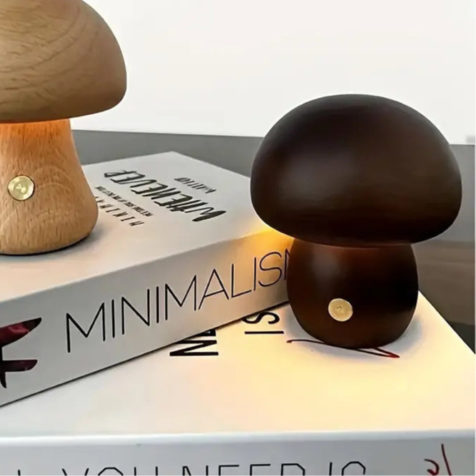Small Wooden Light Brown Mushroom Nightlight
