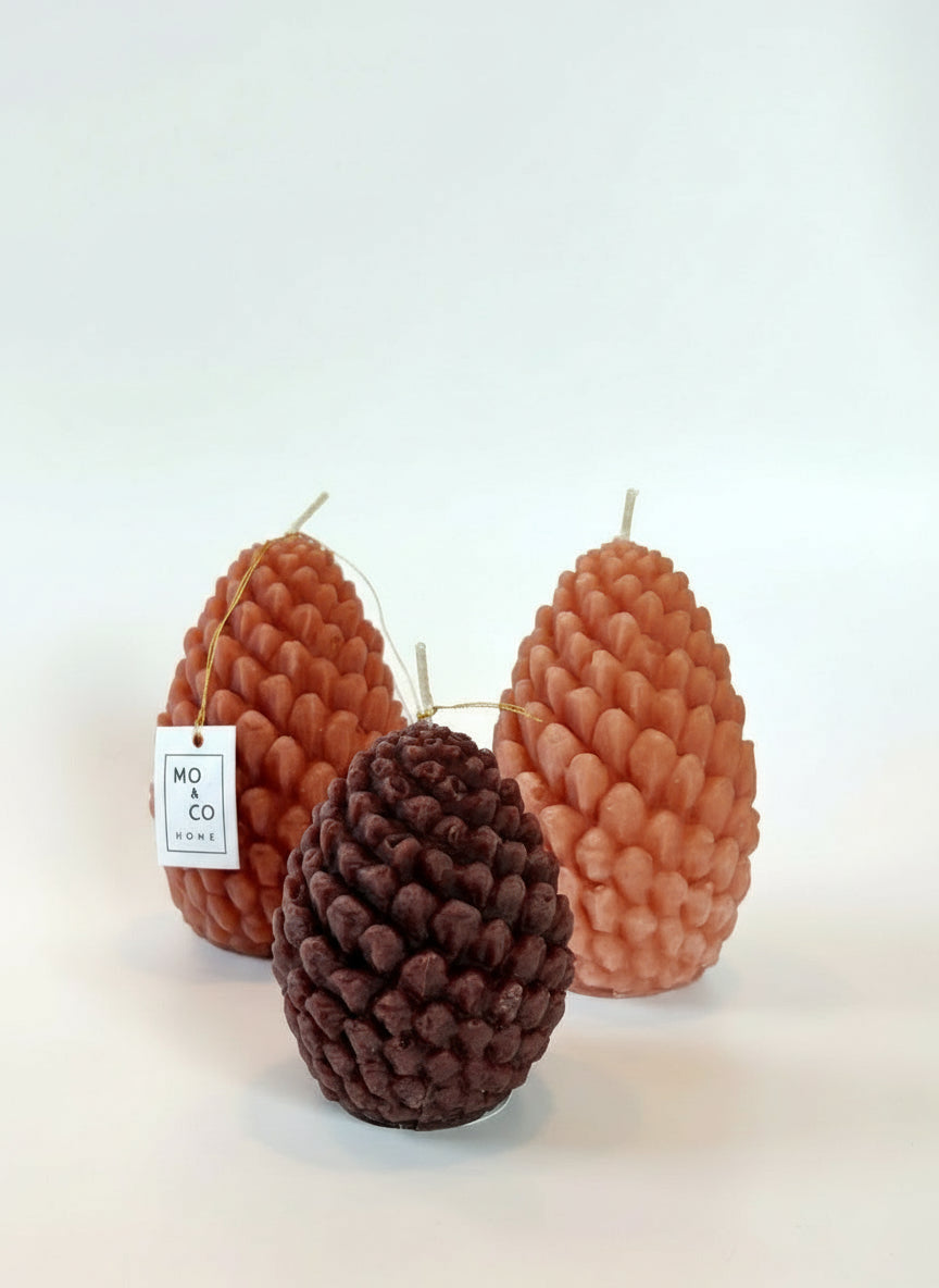 Small Burgundy Beeswax Pine Cone Candle