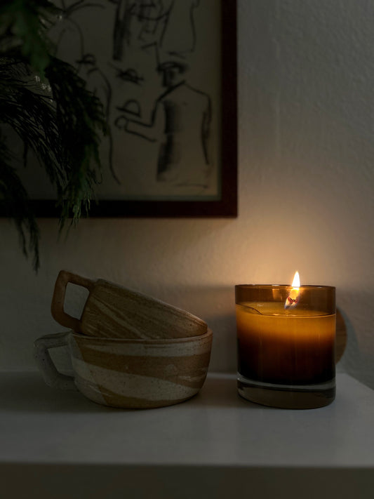 Scented Soy Coconut Candle in Reusable Amber Glass Jar - Palo Santo