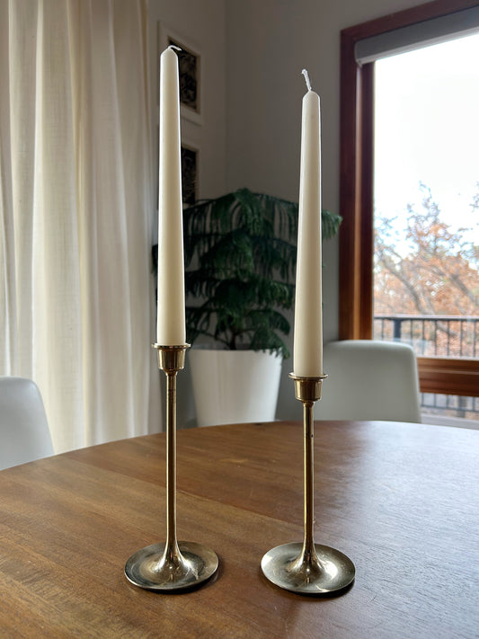 Slim Tulip-Style Vintage Brass Candlesticks (Set of 2)