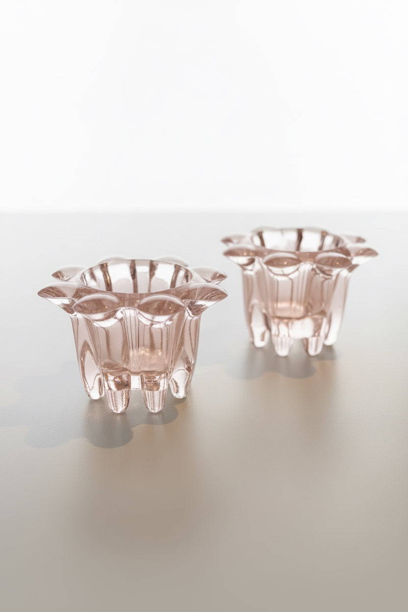 Vintage Glass Tea Light Candle Holders (set of 2)