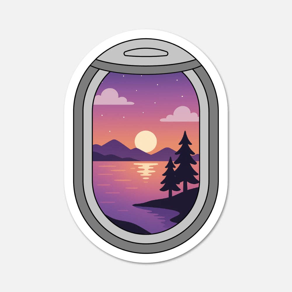 Airplane Window Purple Sunset Travel Sticker