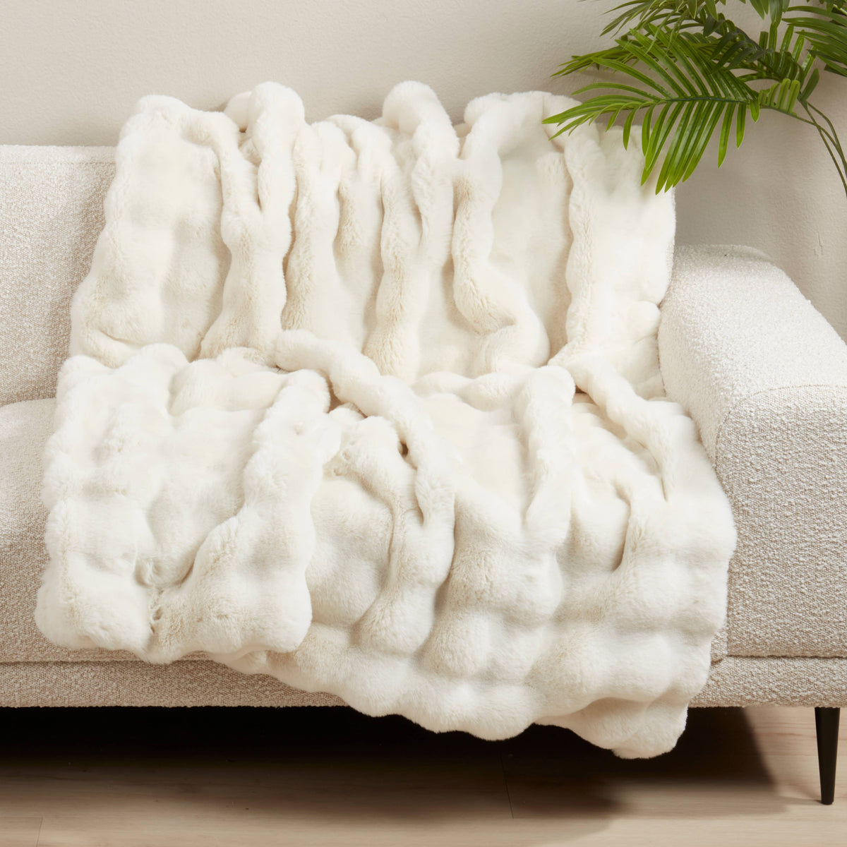 Ivory Faux Fur Throw Blanket