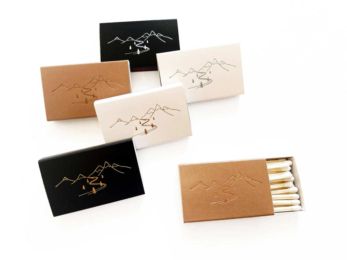 Snow Capped Gold Foil Mountains Matchbox | Hygge Gift | Cozy