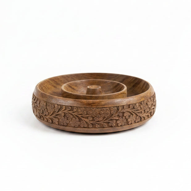 Vintage Hand Carved Wooden Jewelry Bowl