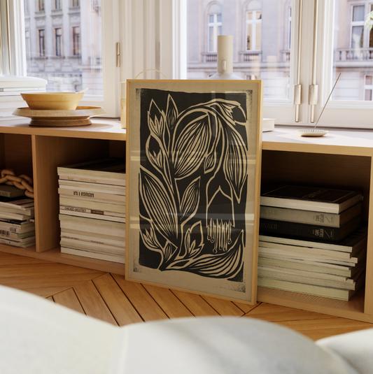 "Wander" Black White Floral Wall Art Print Mid Century Boho