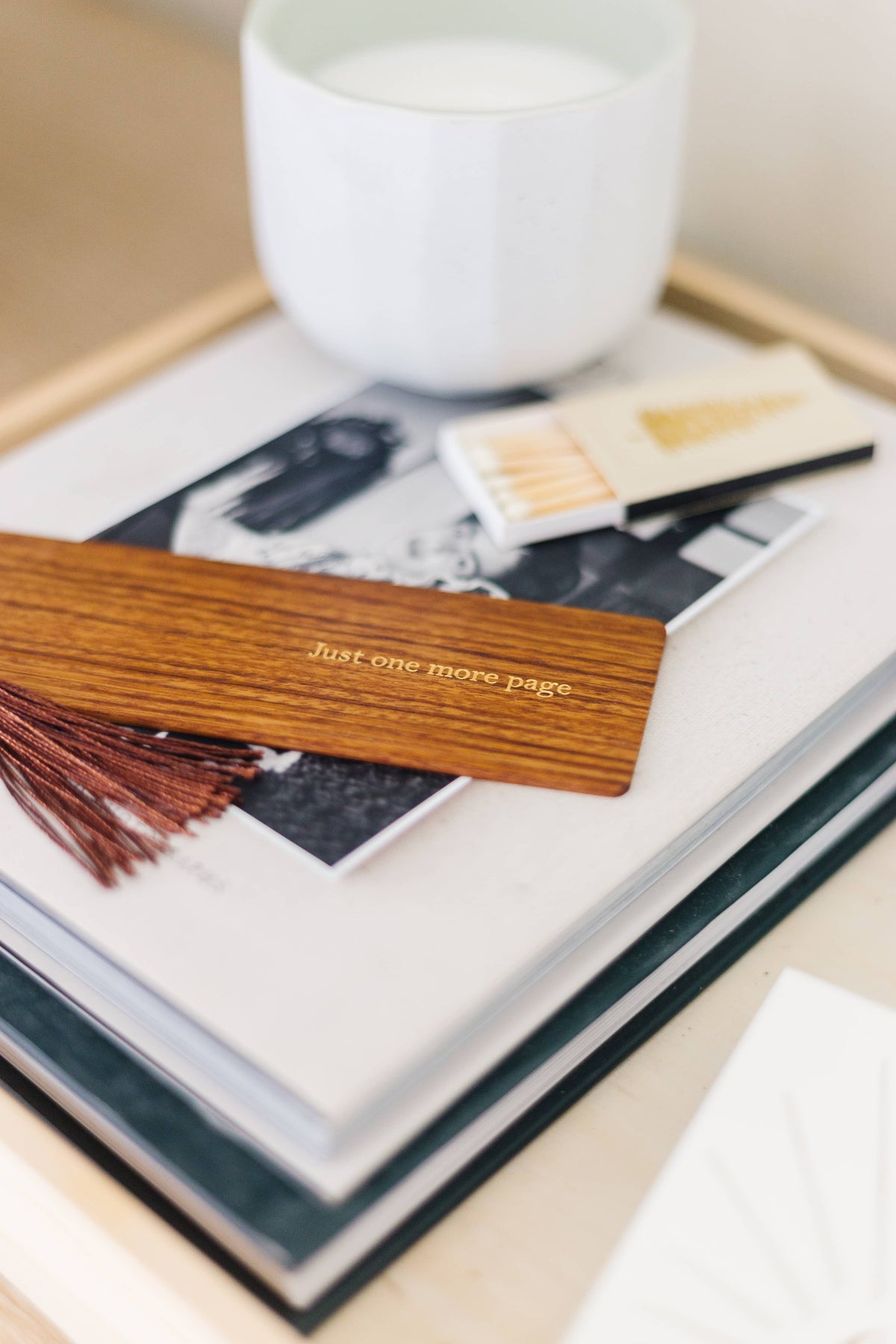 Just One More Page Foil Embossed Walnut Wood Bookmark