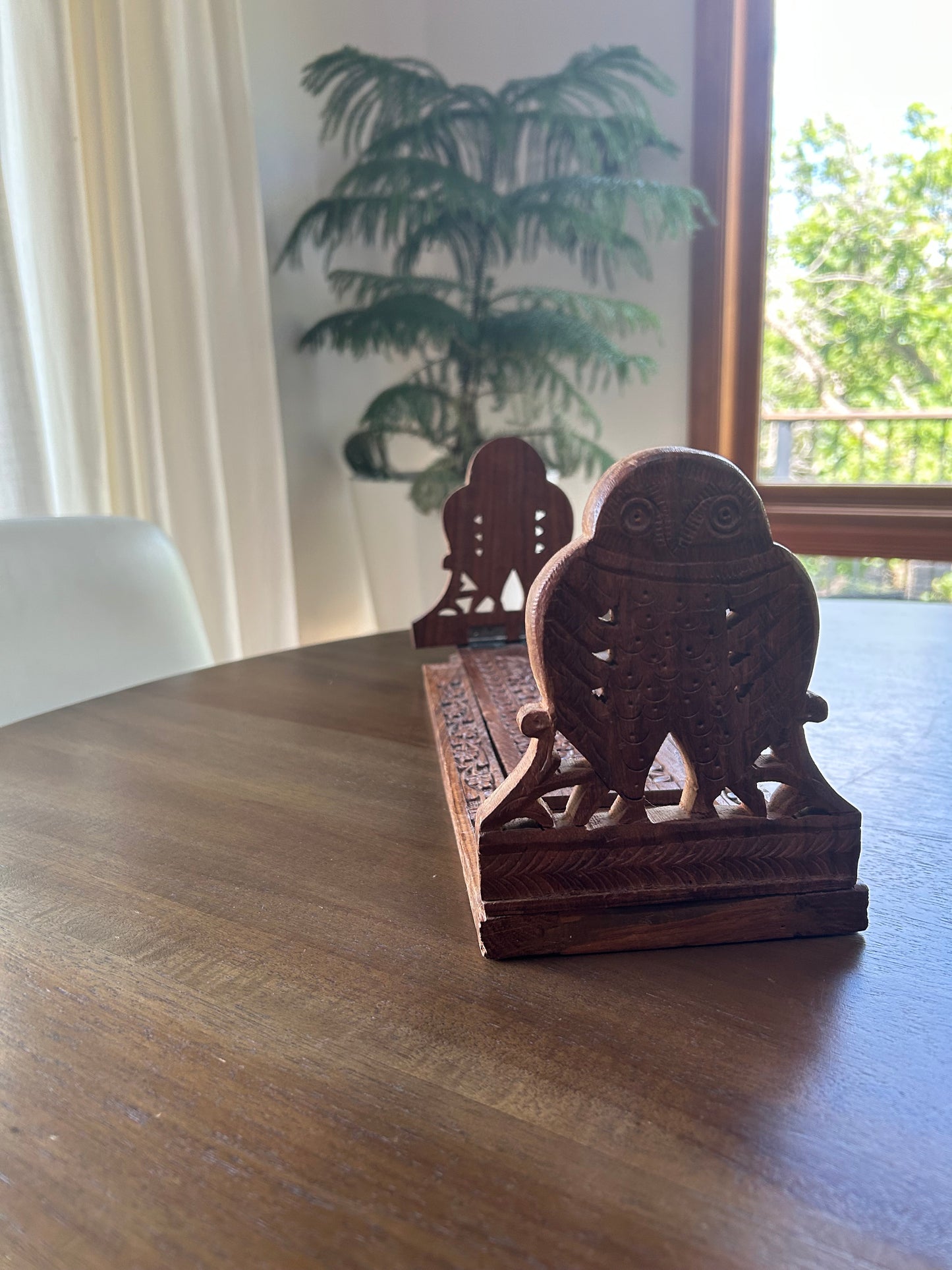 Vintage Hand Carved Wooden Adjustable Owl Bookends