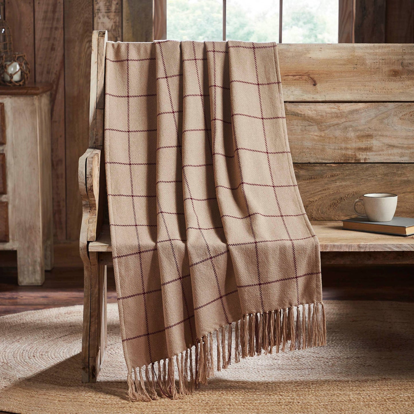 Burgundy Windowpane Woven Throw Blanket
