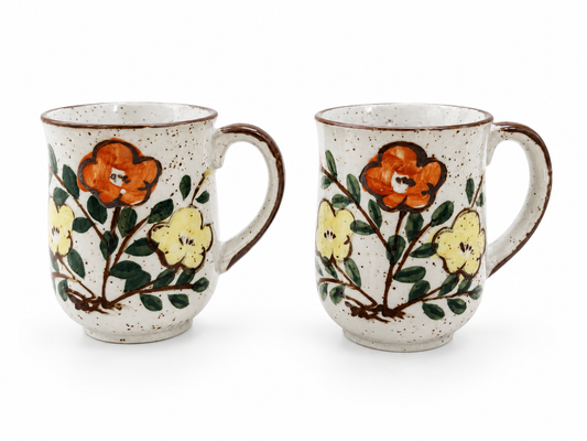 Vintage Japanese Stoneware Speckled Coffee Mugs (Set of 2)