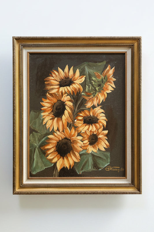 Original Art: Vintage 1984 Signed Sunflower Painting
