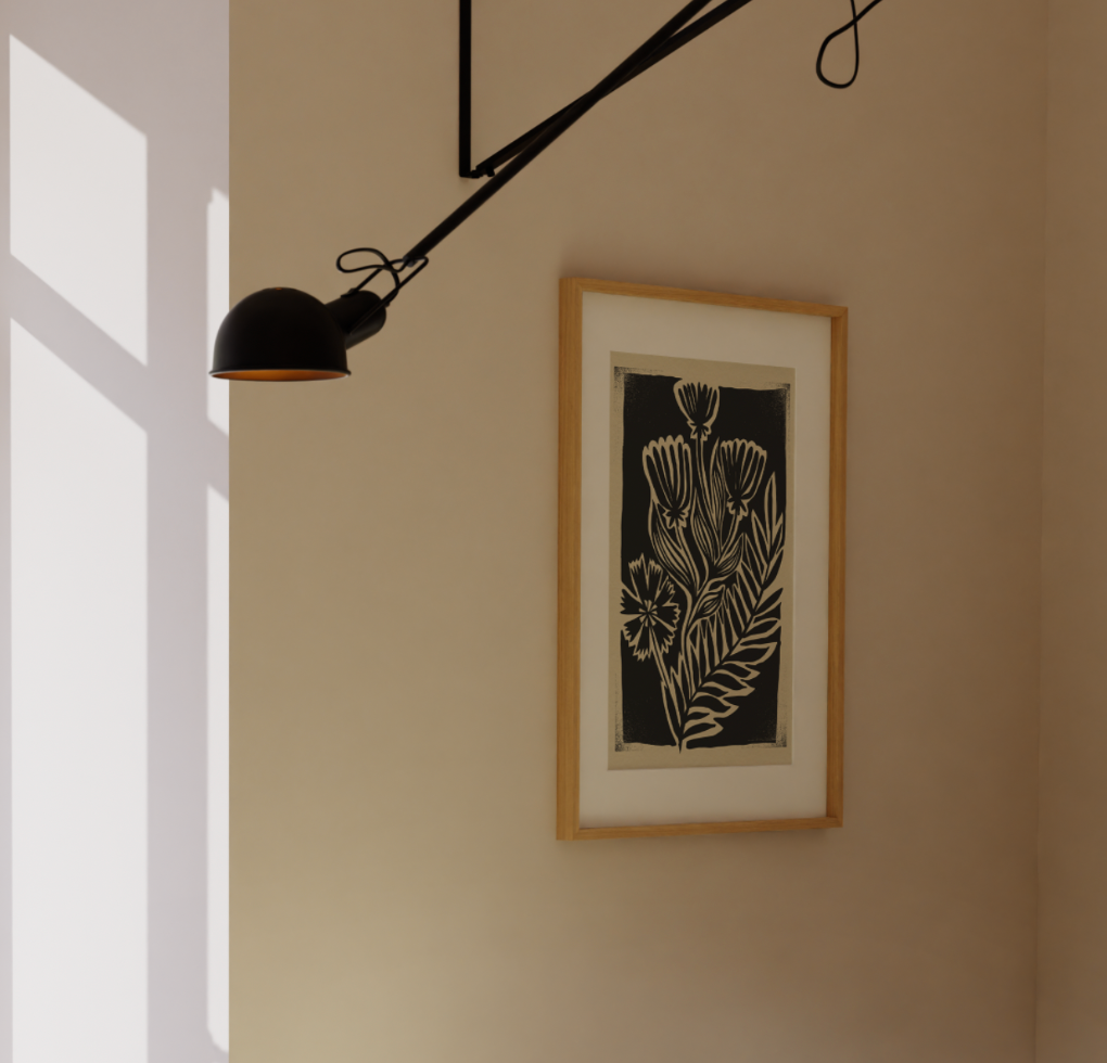 "Reach" Black & White Floral Wall Art Print Mid Century