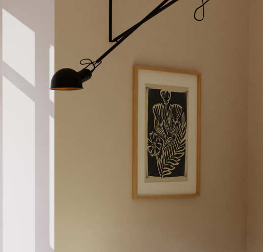 "Reach" Black & White Floral Wall Art Print Mid Century