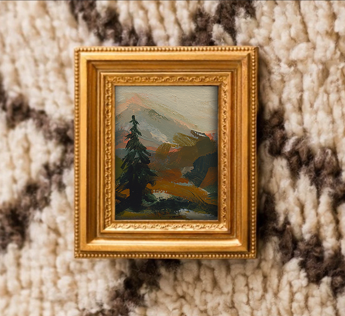 Vertical Mini Framed Mountain Scenery Art |Wall Shelf Decor Gift