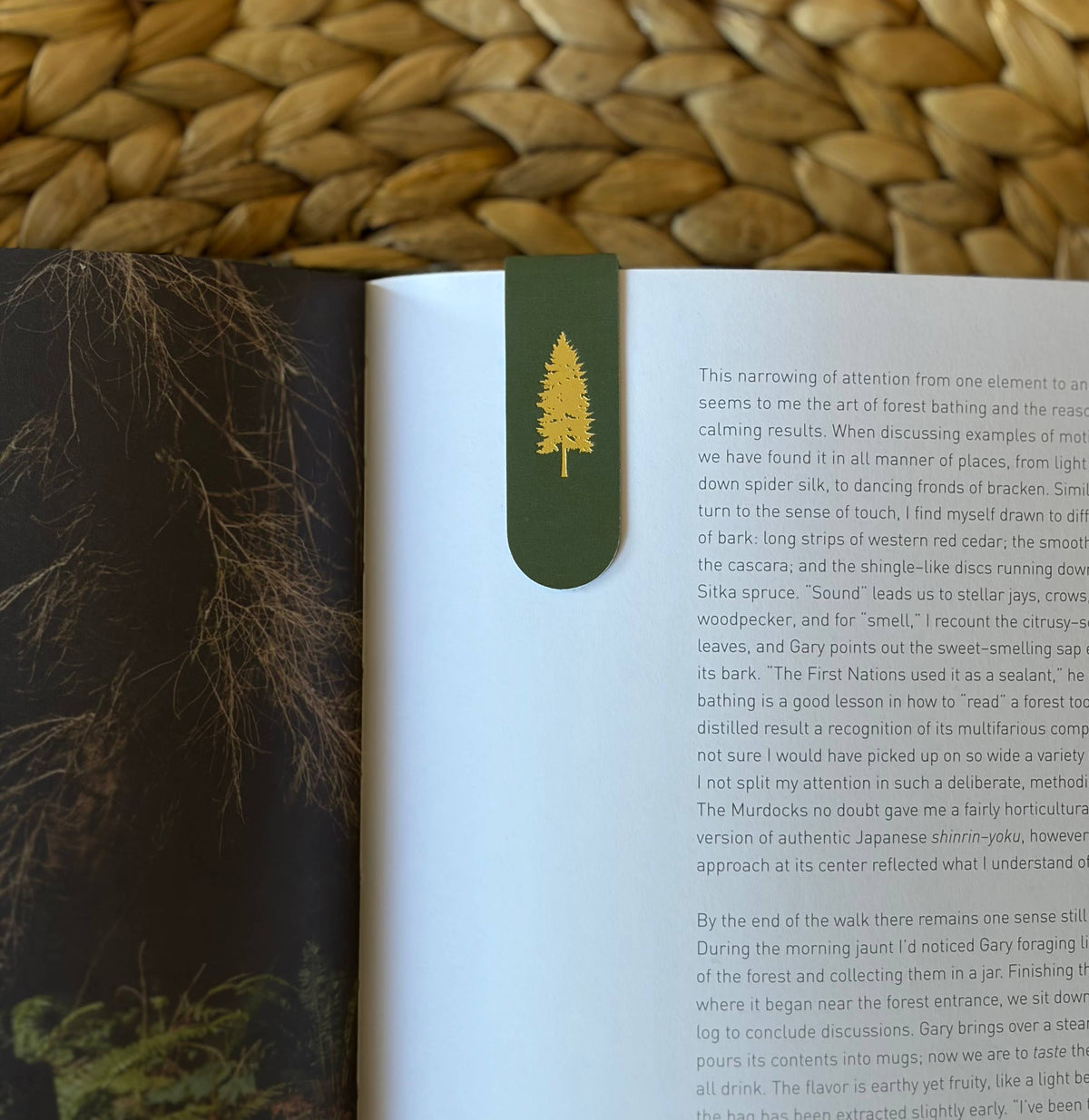 Blue Spruce Tree Gold Foil Magnetic Bookmark