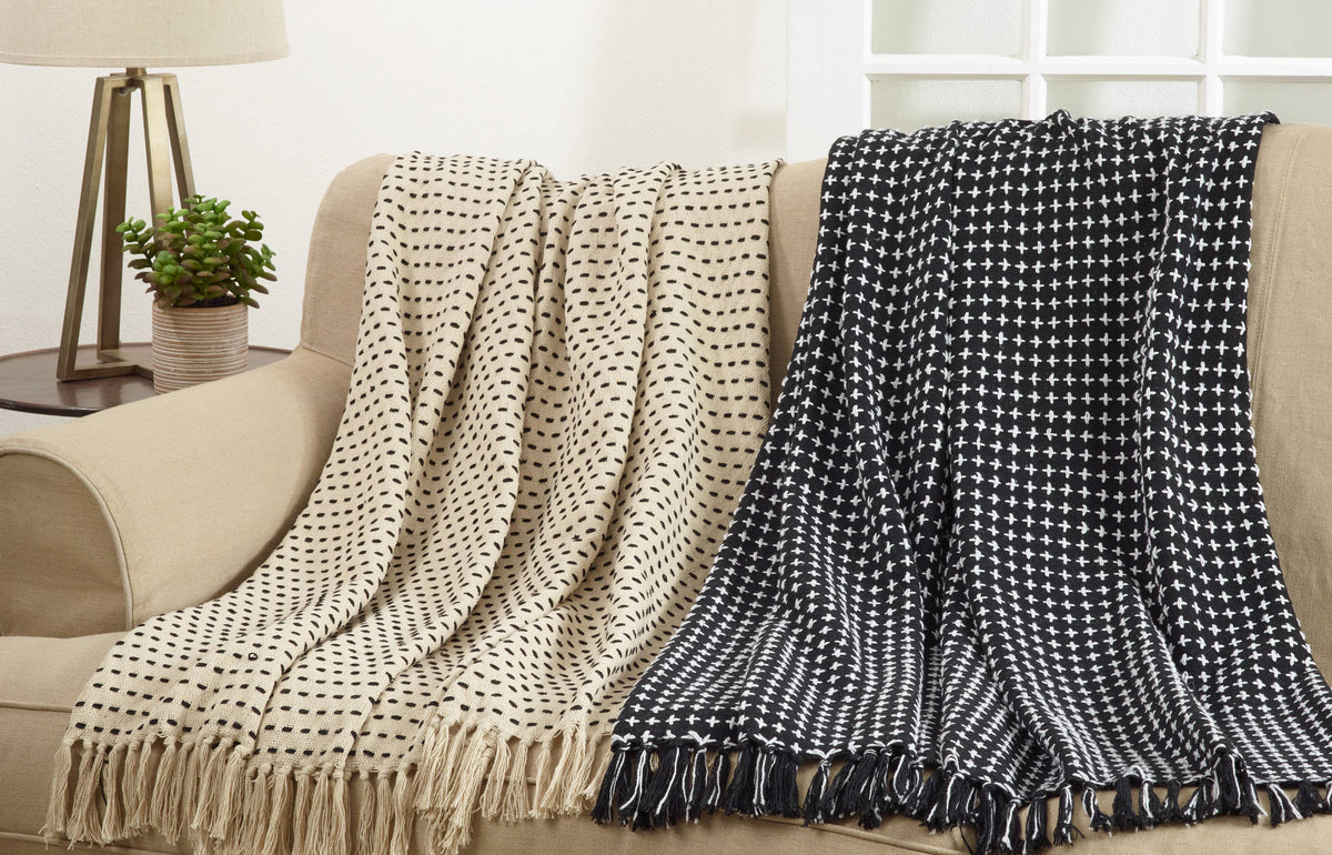 Woven Cross Black And White Throw Blanket