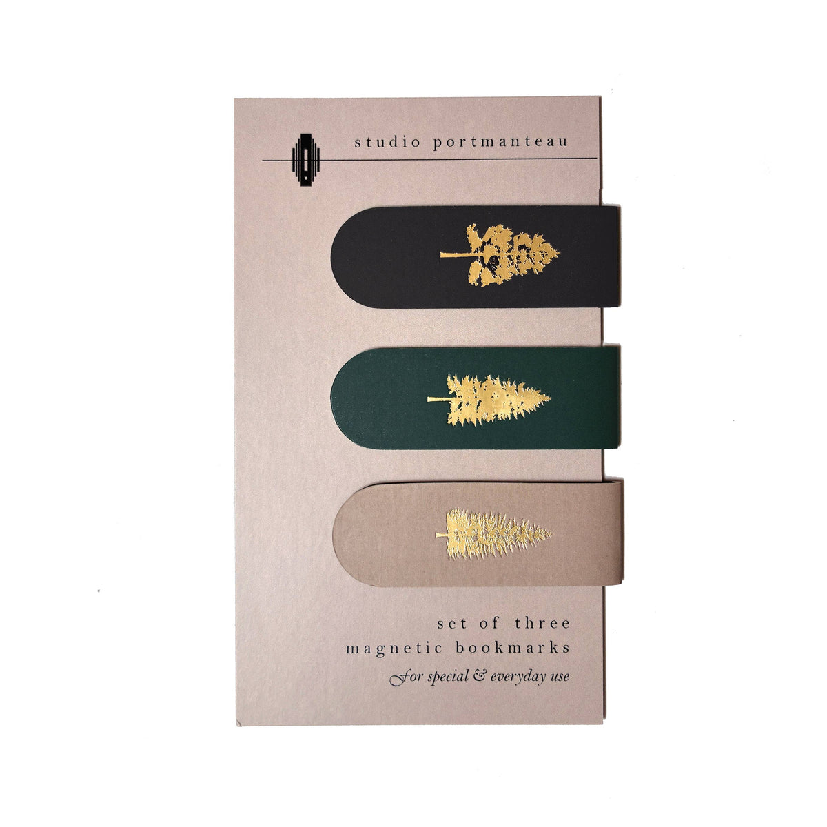 Pine Trees Gold Foil Magnetic Bookmark Trio