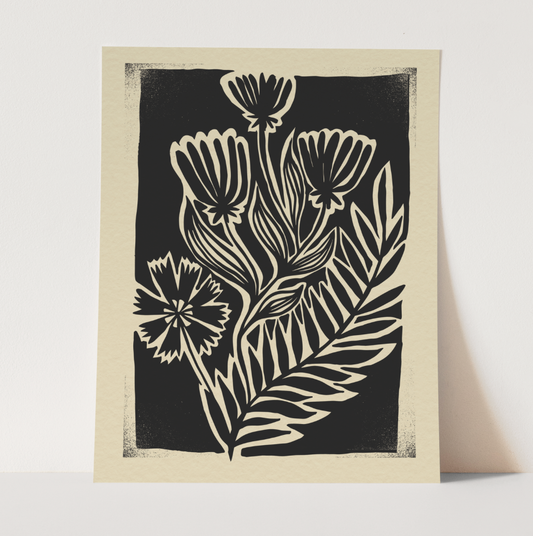 "Reach" Black & White Floral Wall Art Print Mid Century