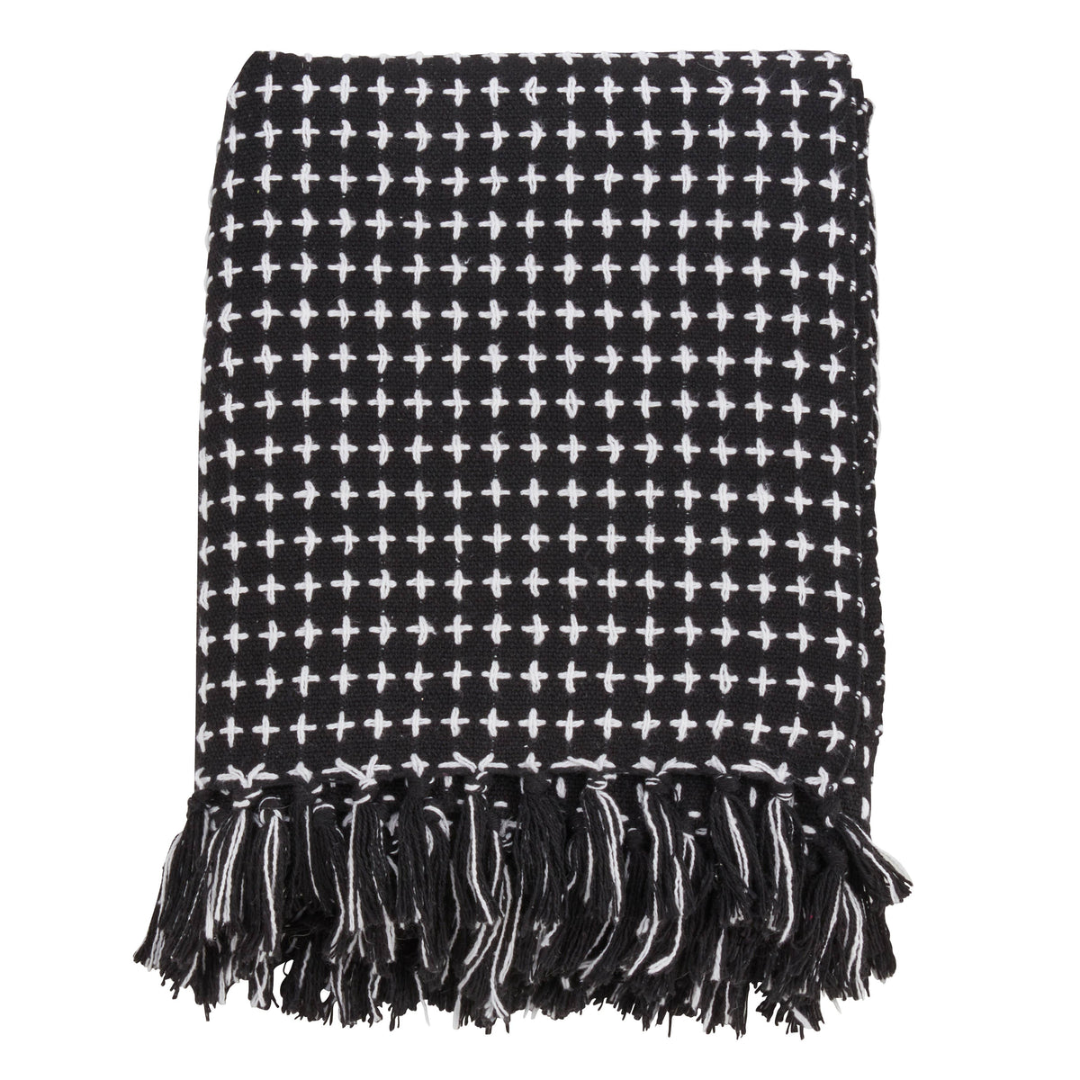 Woven Cross Black And White Throw Blanket