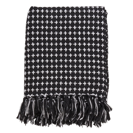 Woven Cross Black And White Throw Blanket