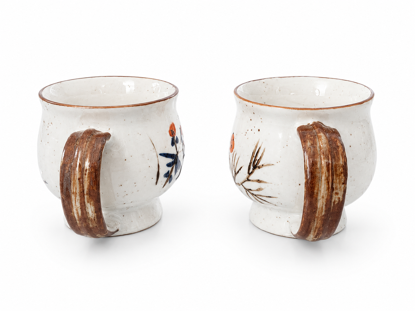 Vintage Japanese Stoneware Floral Mugs (Set of 2)
