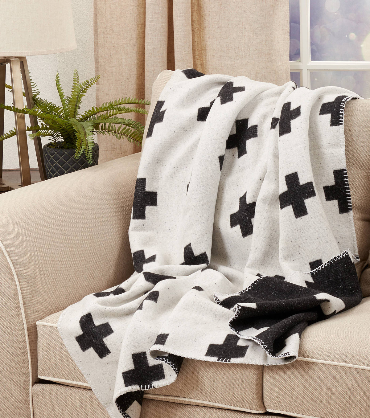 Reversible Black And White Plus Sign Throw Blanket