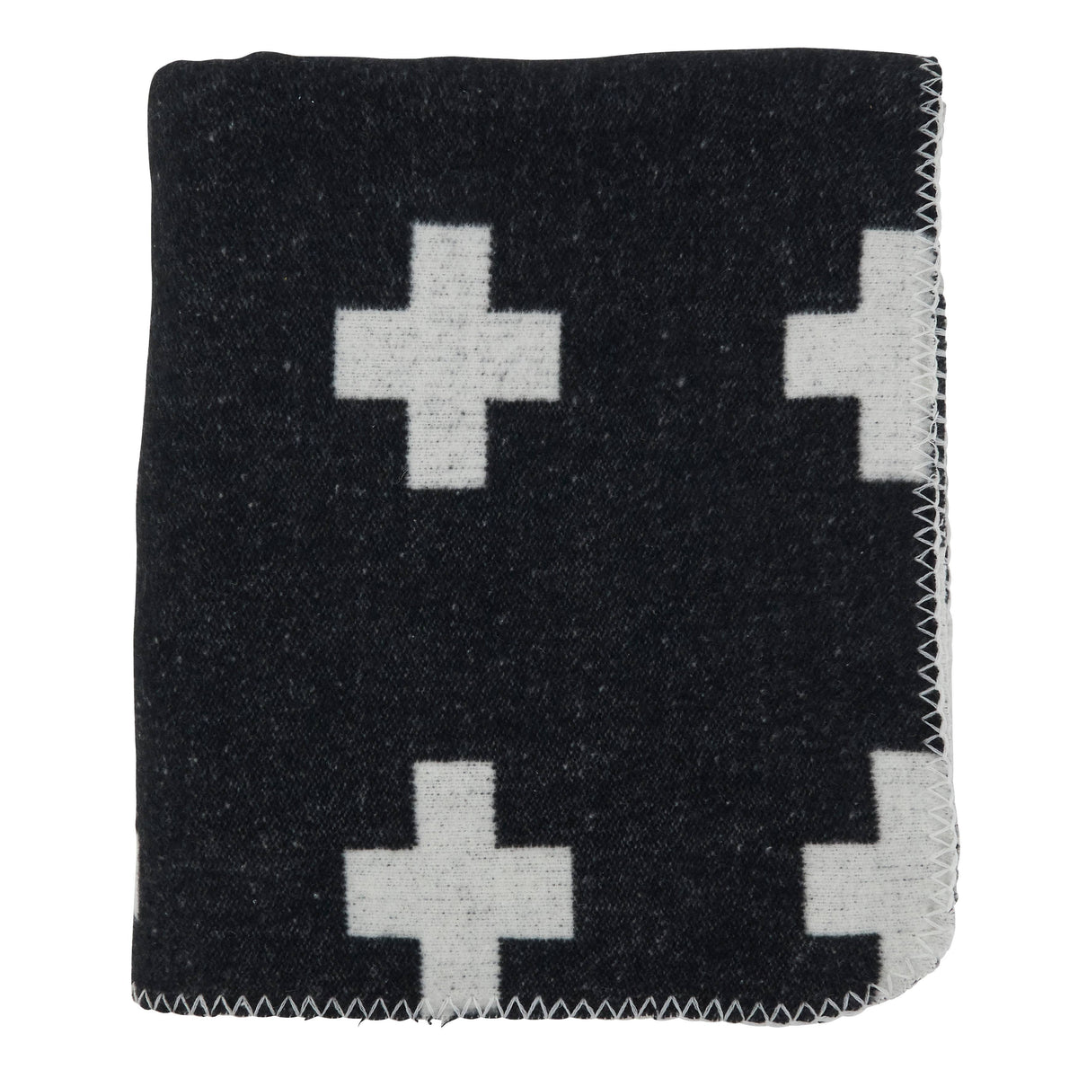 Reversible Black And White Plus Sign Throw Blanket