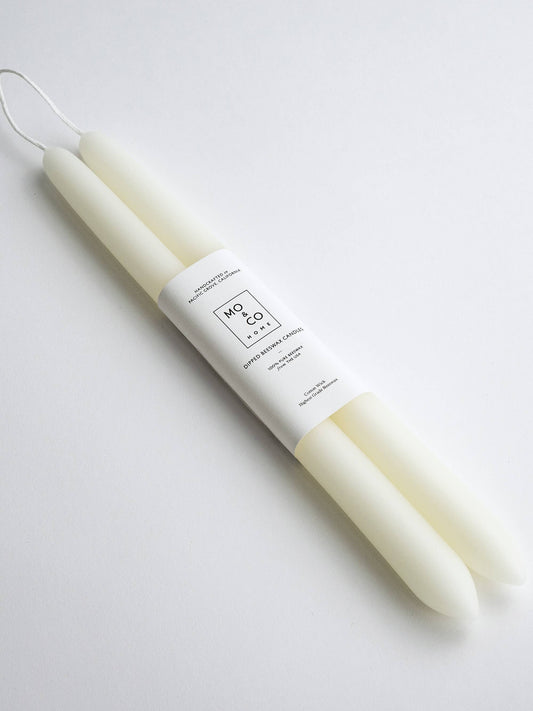 Hand Dipped 100% Beeswax Taper Candles  (Natural White)