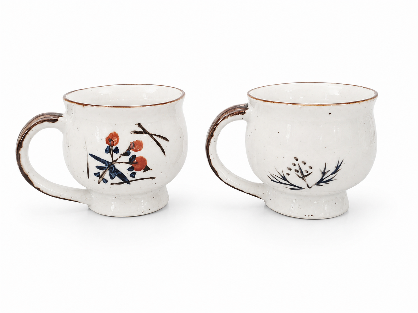 Vintage Japanese Stoneware Floral Mugs (Set of 2)