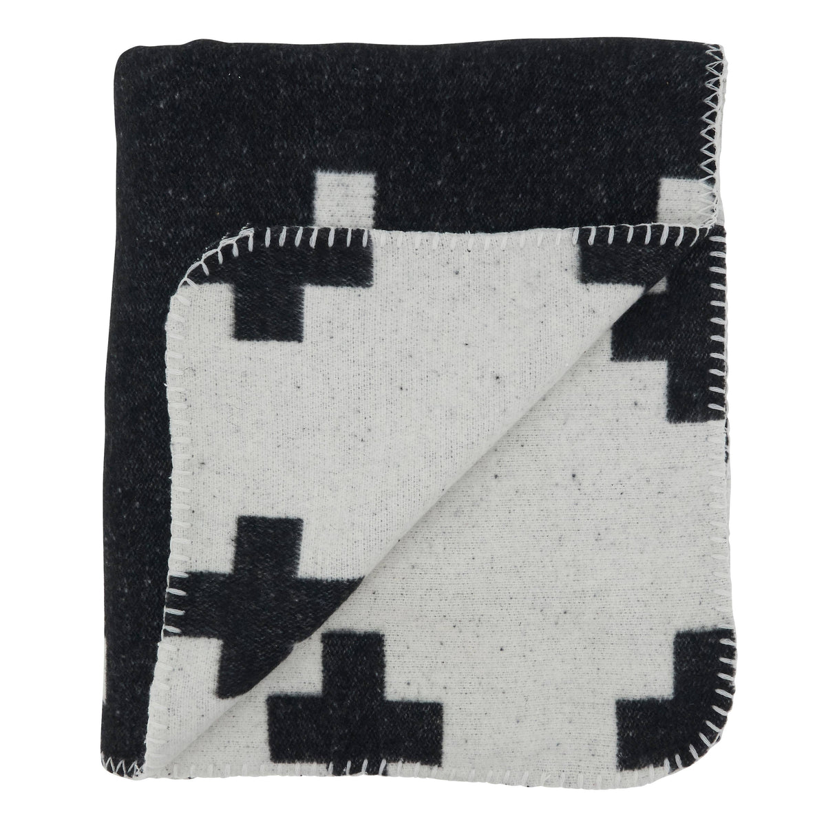 Reversible Black And White Plus Sign Throw Blanket