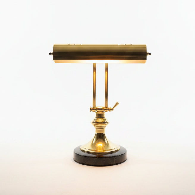 Vintage Brass Bankers/Piano Lamp with Black Marble-Style Base