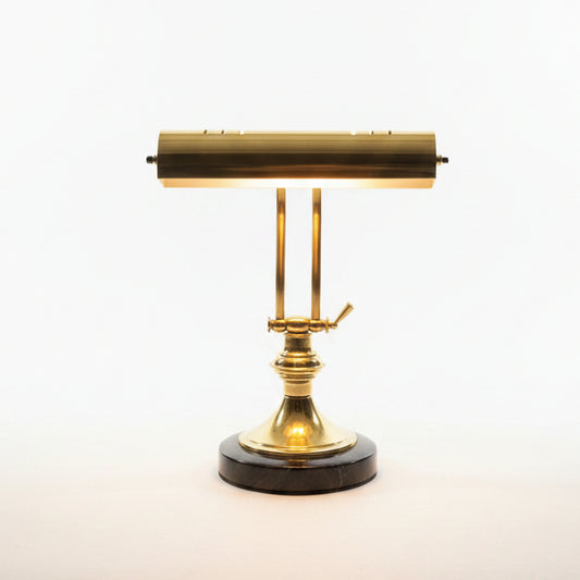 Vintage Brass Bankers/Piano Lamp with Black Marble-Style Base