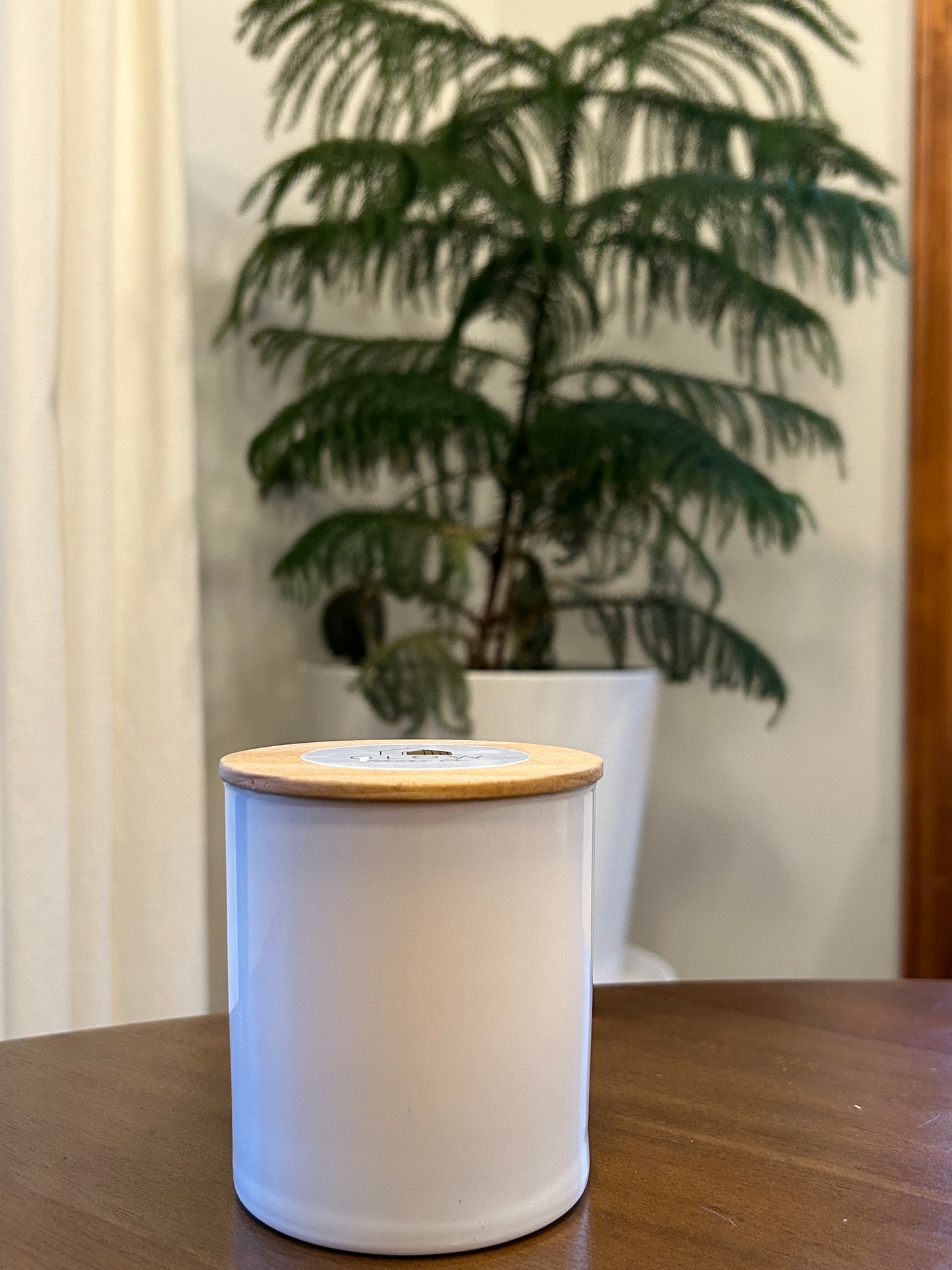 Scented Soy Candle in Reusable White Glass Jar - White Tea & Ginger