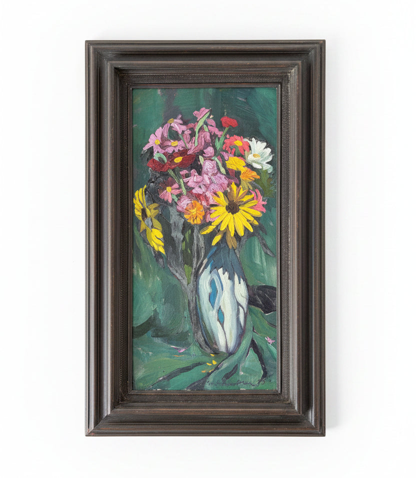 "Garden Flowers" Floral Still Life Oil Painting (1995, Signed By Artist)