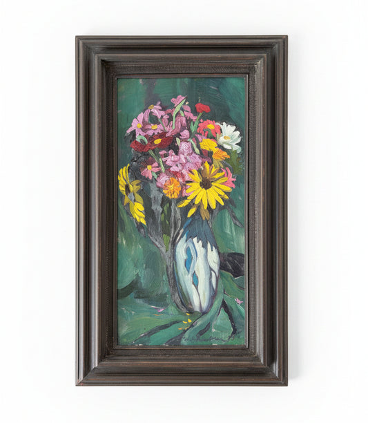 "Garden Flowers" Floral Still Life Oil Painting (1995, Signed By Artist)
