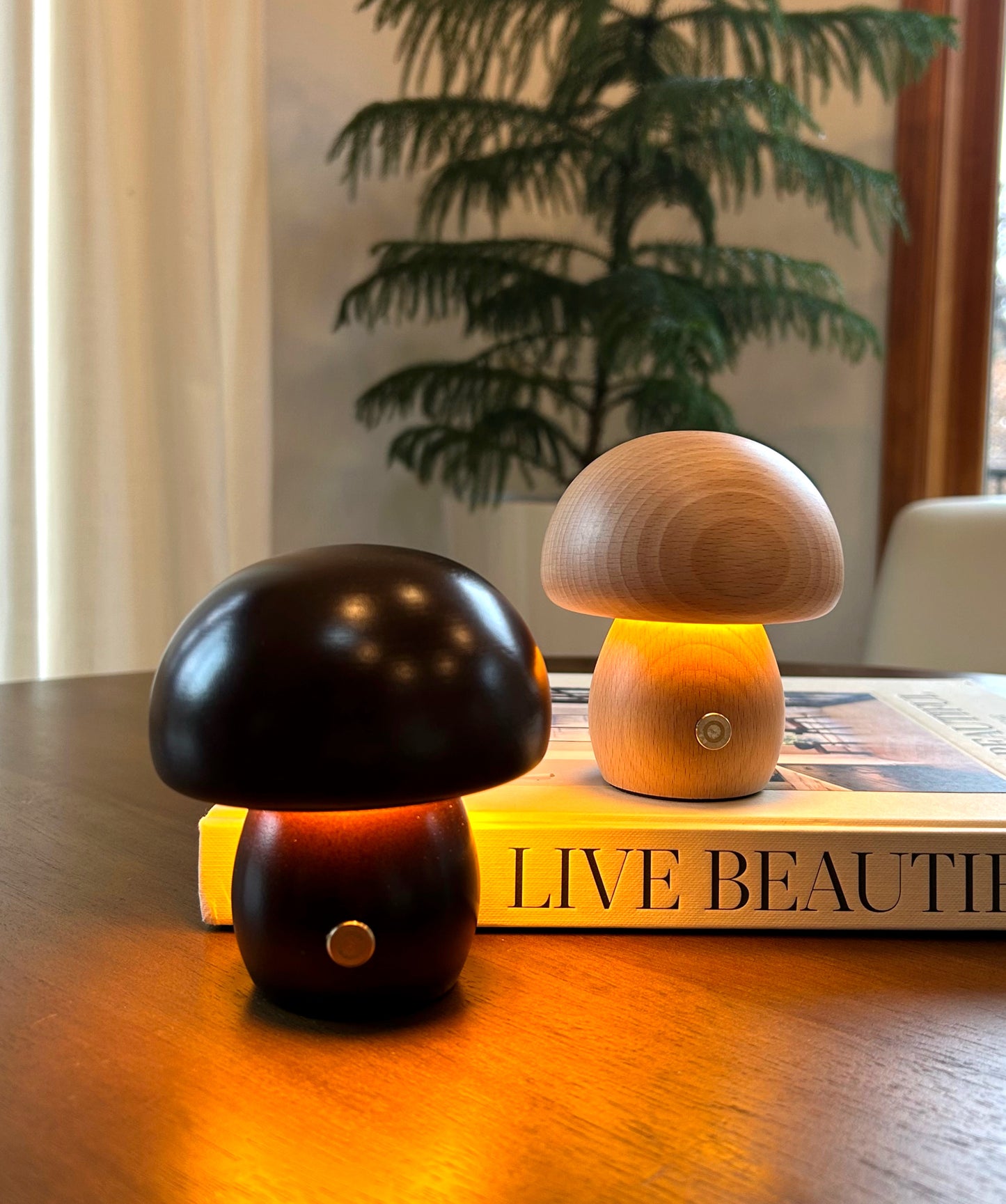 Small Wooden Light Brown Mushroom Nightlight