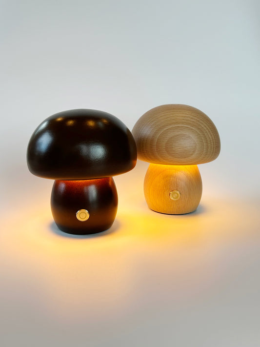 Small Wooden Dark Brown Mushroom Nightlight