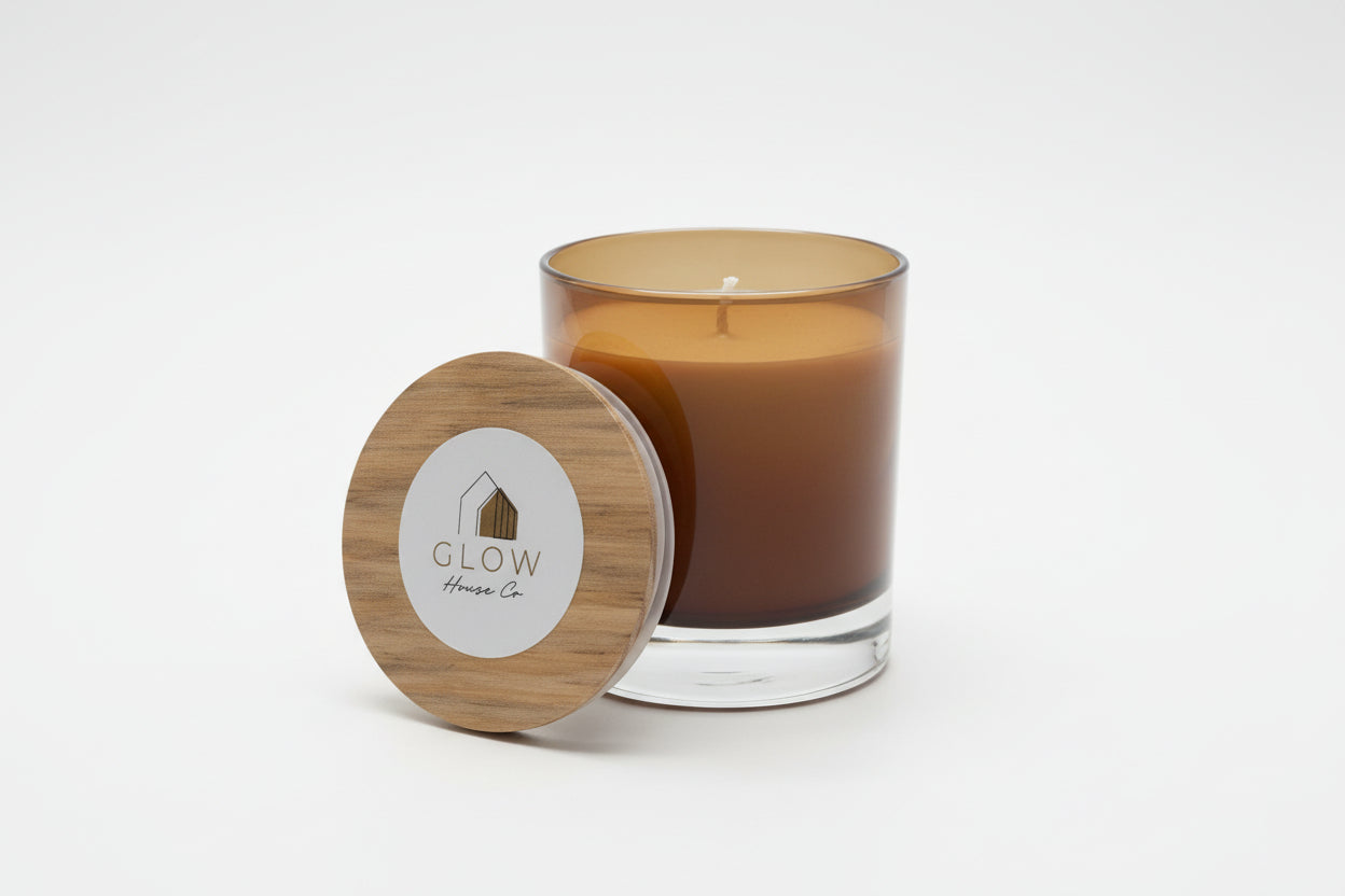 Scented Soy Coconut Candle in Reusable Amber Glass Jar - Palo Santo