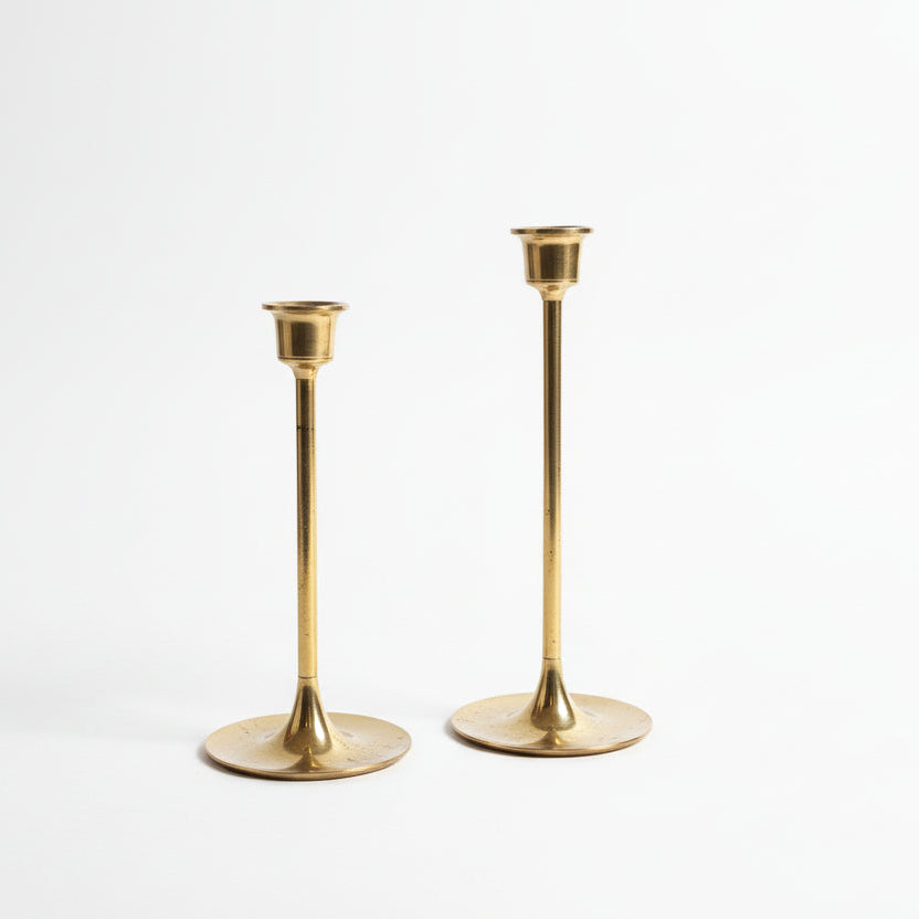 Slim Tulip-Style Vintage Brass Candlesticks (Set of 2)