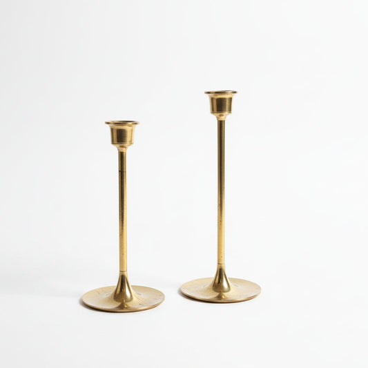 Slim Tulip-Style Vintage Brass Candlesticks (Set of 2)