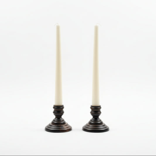 Vintage Turned Wood Taper Candle Holders (Set of 2)