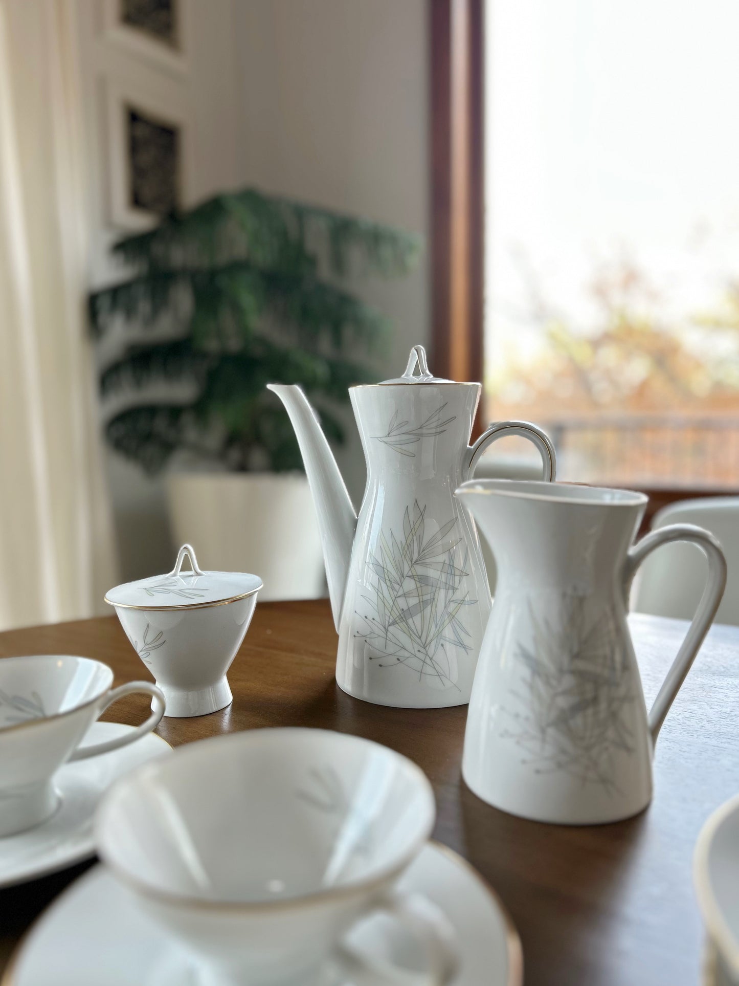 Vintage Rosenthal “Grasses” Porcelain Tea Set by Raymond Loewy (21 Pieces, Germany, 1950's)