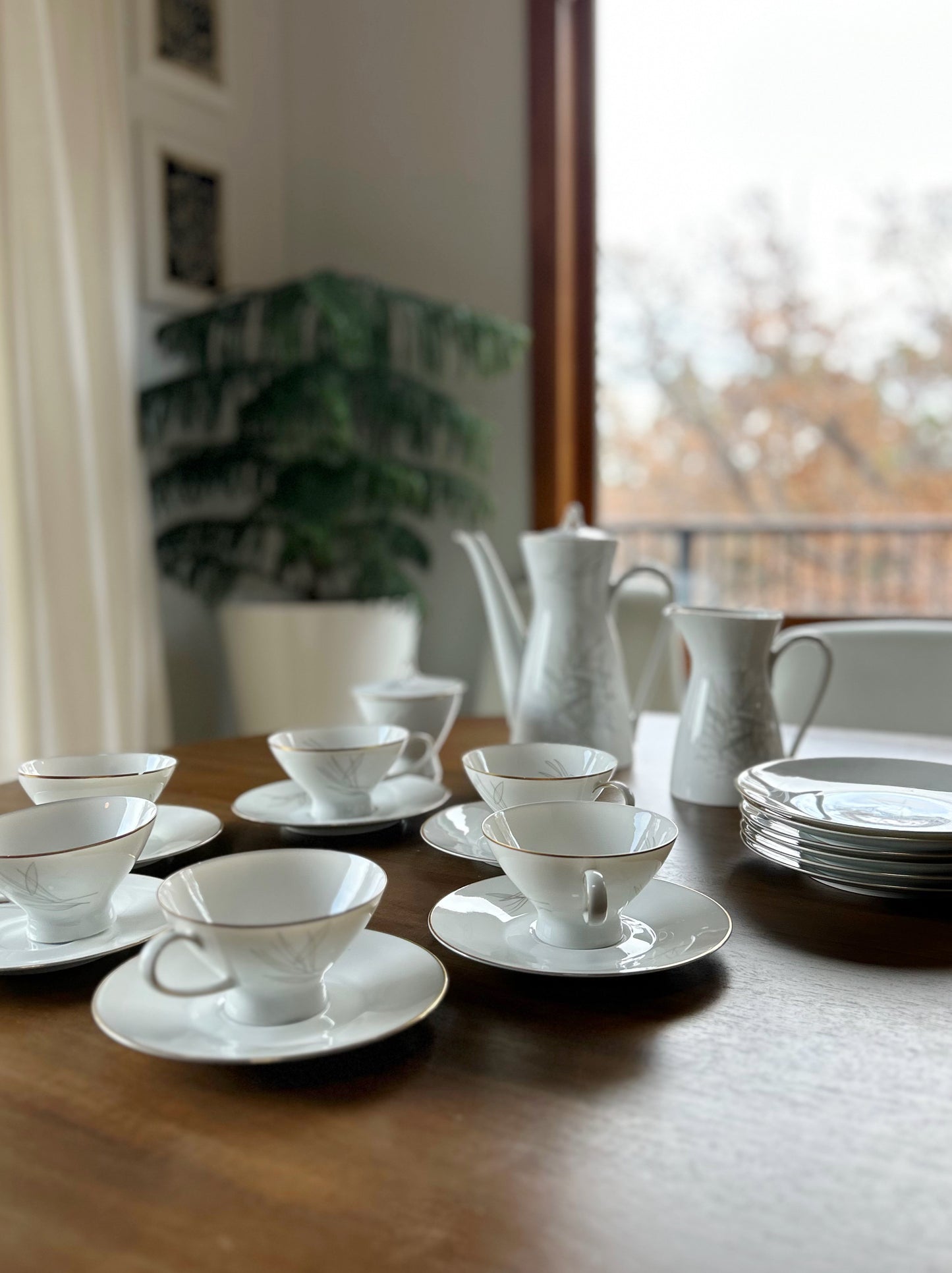 Vintage Rosenthal “Grasses” Porcelain Tea Set by Raymond Loewy (21 Pieces, Germany, 1950's)