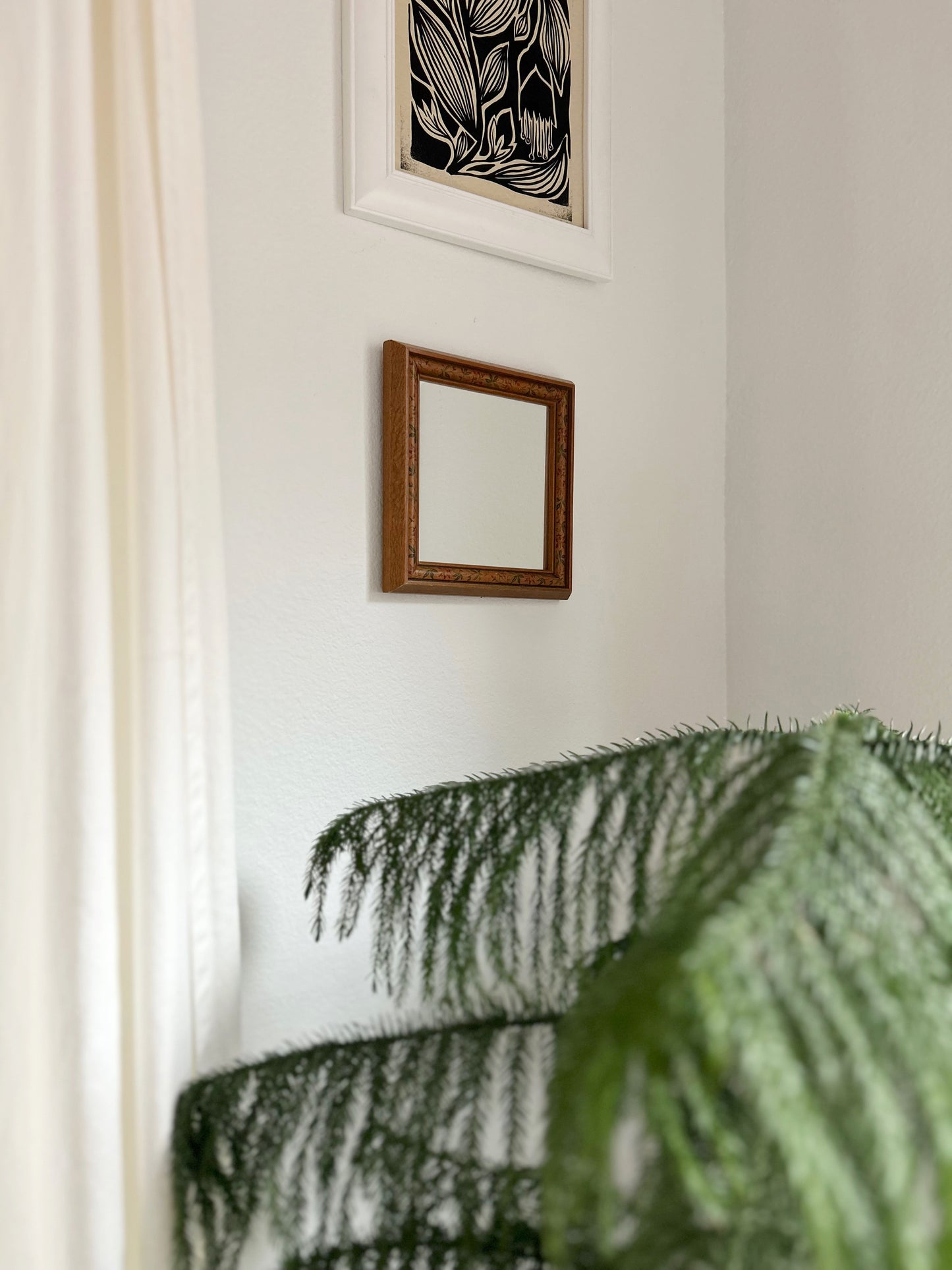 Vintage Hand Painted Wood Frame Mini Wall Mirror