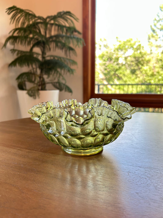 Vintage Handmade Green Glass Bowl