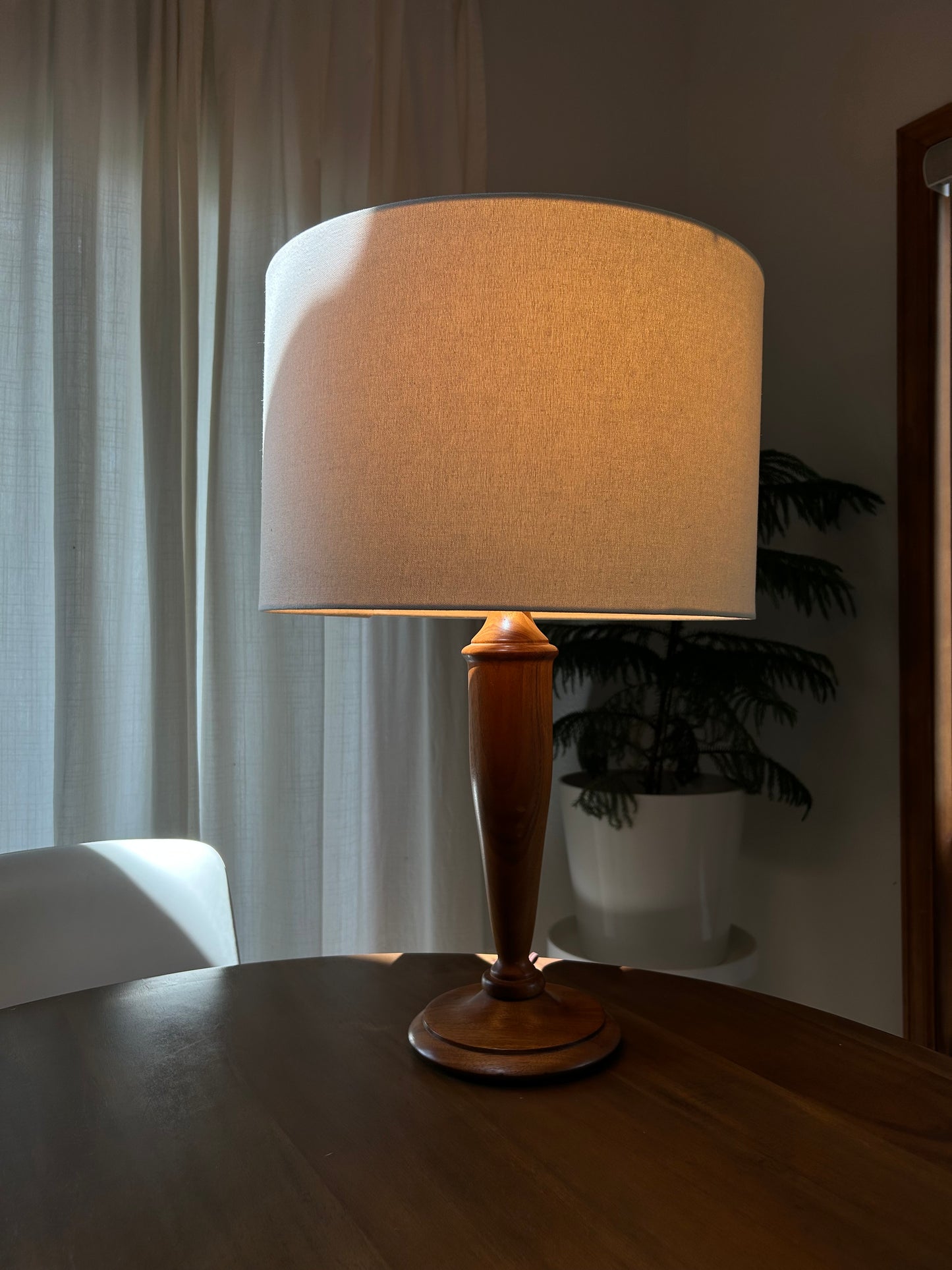Vintage Wood Table Lamp (with newer second-hand linen shade)