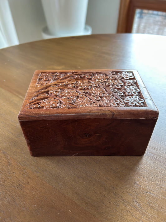 Vintage Hand-Carved Secret Compartment Box (Medium)
